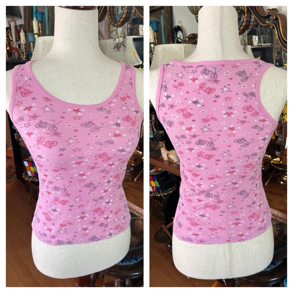 Vintage Delia's Pink Ribbed Graphic Tank Top w Bikes - Picture 3 of 13